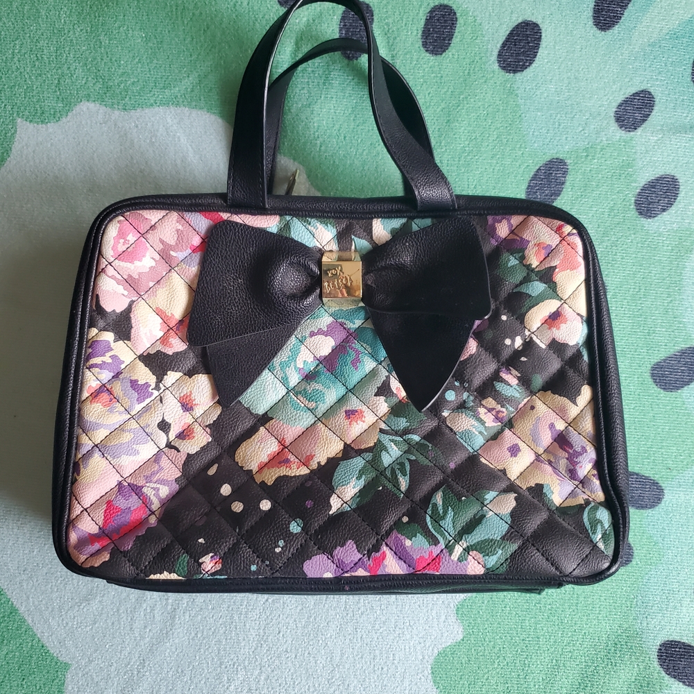 Betsey Johnson Black Floral Quilted Travel Bag